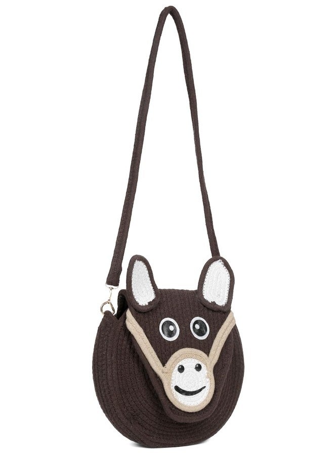 FABINALIV Brown Cartoon Design Macrame Braided Cotton Sling Bag (FLHB-1019-Brown) - Image 1